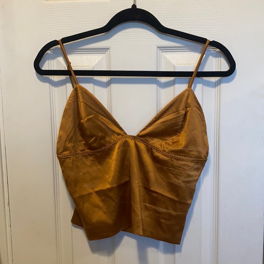 Longline Satin Bralette, mustard color, medium, with original tags